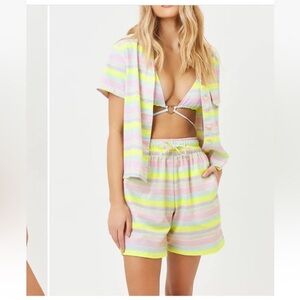 Frankie’s Bikinis Lou High Waisted Stripe Shorts Summer Stripe Sz Small